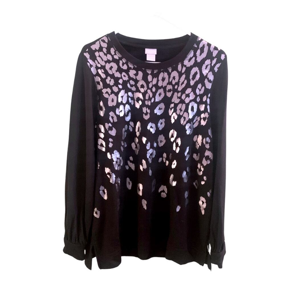 Chico’s Zenergy Black Silver Animal Print Sweater Top Sweatshirt Sporty Galactic